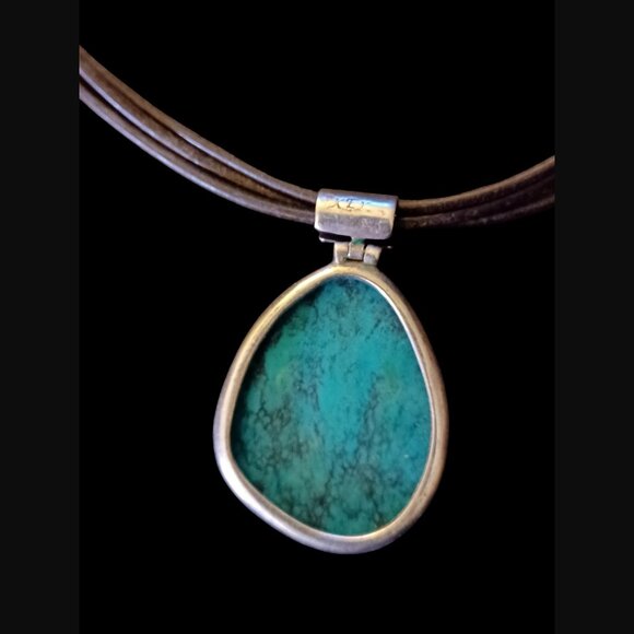 Exex Claudia Agudelo Sterling Silver Turquoise Triple Strand Leather Necklace - Picture 7 of 8